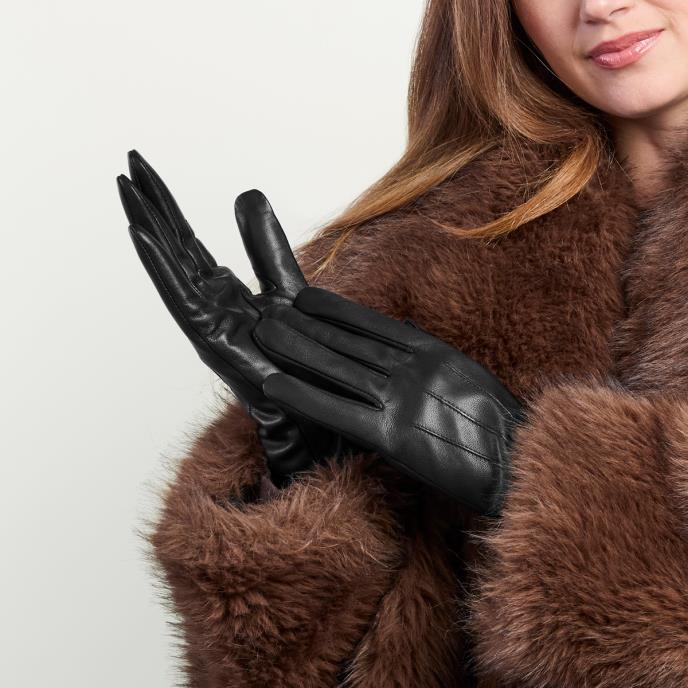 Isotoner® Ladies Three Point Leather Glove With SmarTouch™ Black